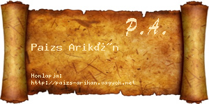 Paizs Arikán névjegykártya